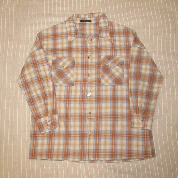Blue- Orange & Tan Plaid Shirt - Picture 4 of 6